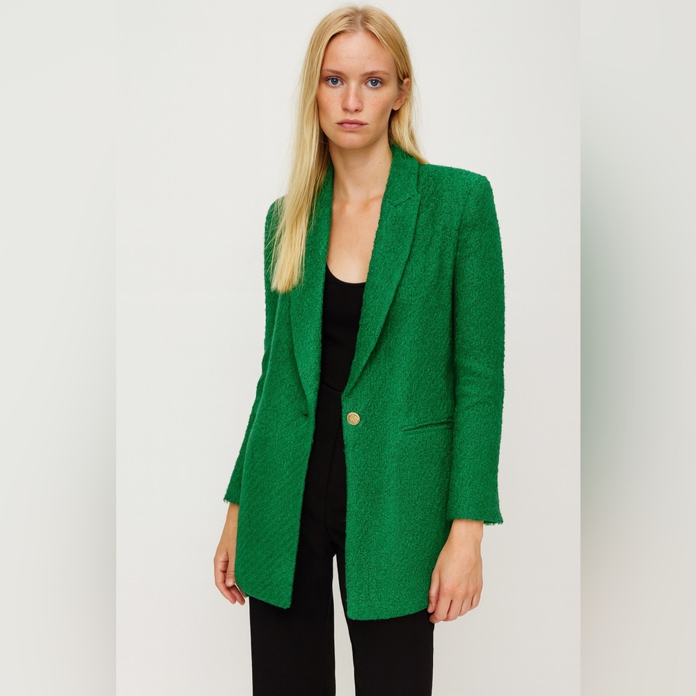 Zara Green Tweed Blazer